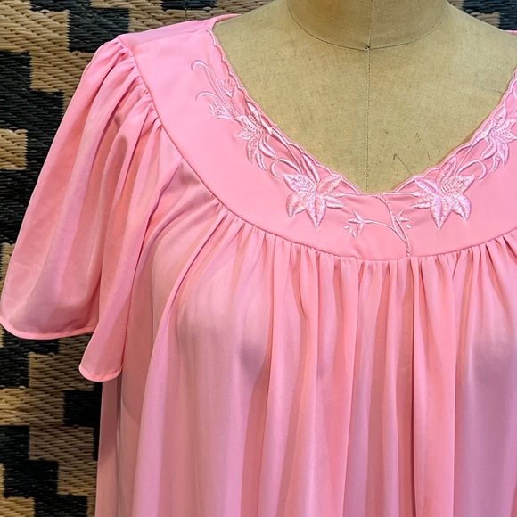 Miss Elaine nylon long maxi nightgown lingerie embroidered floral flutter sleeve - Picture 8 of 12